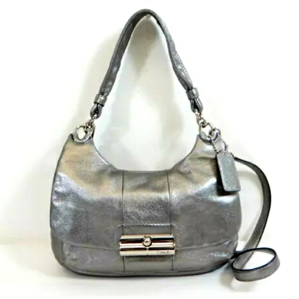 Coach Kristin Metallic Silver Leather sm Hobo Bag